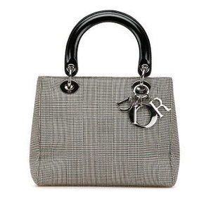 Dior Lady Houndstooth Handbag Black White Leather